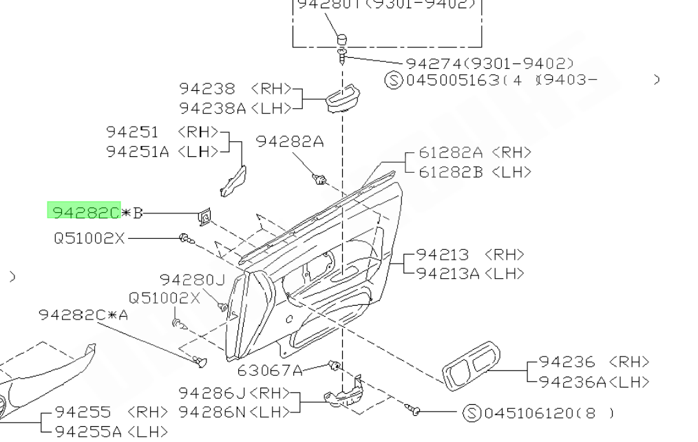 clips de maintien panneau de porte interieur subaru impreza 1993-1997