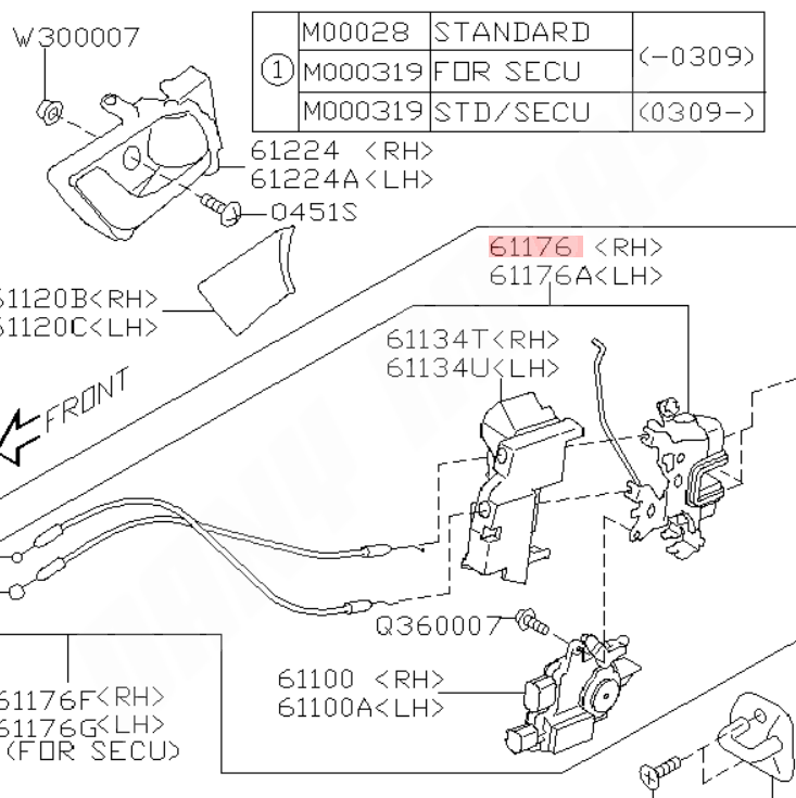 mecanisme  de porte avant droite SUBARU legacy 2003-2009