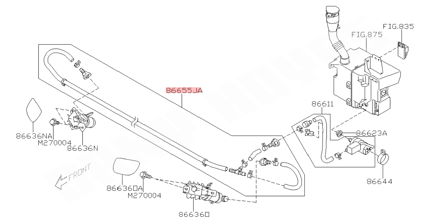 tuyau de lave phare subaru impreza wrx 2001-2007