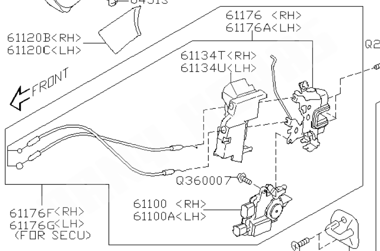 mecanisme de verrouillage de porte avant gauche SUBARU legacy et outback 2003-2009