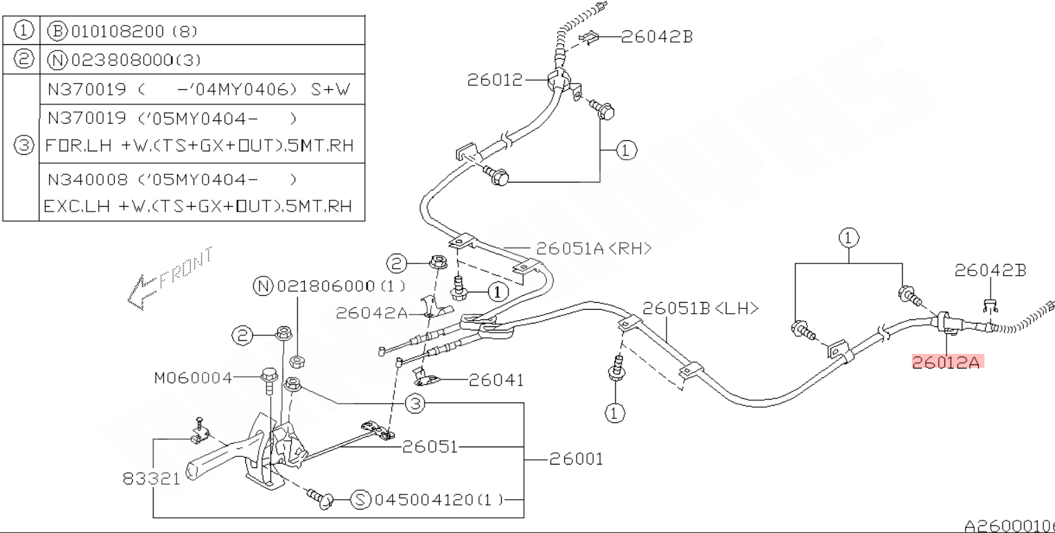 Guide de câble de frein a main gauche impreza GT 1993-2000 WRX et STI 2001-2007