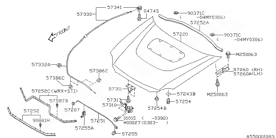 locquet fermeture capot subaru WRX et STI 2003-2005